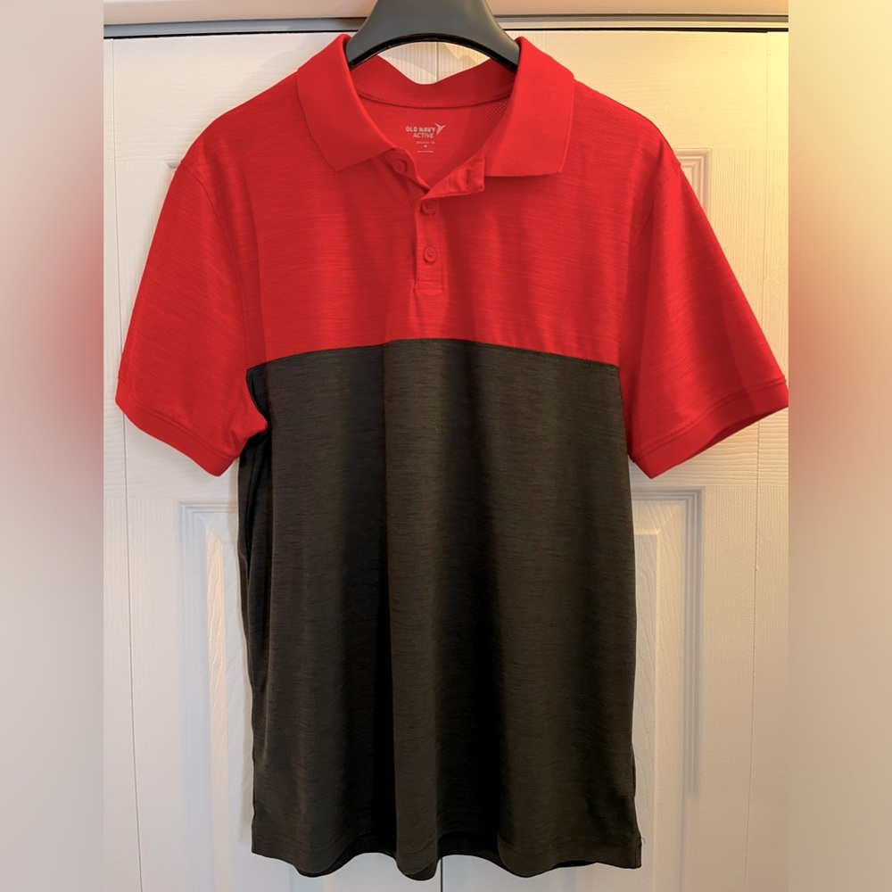 Split color red and black polo
